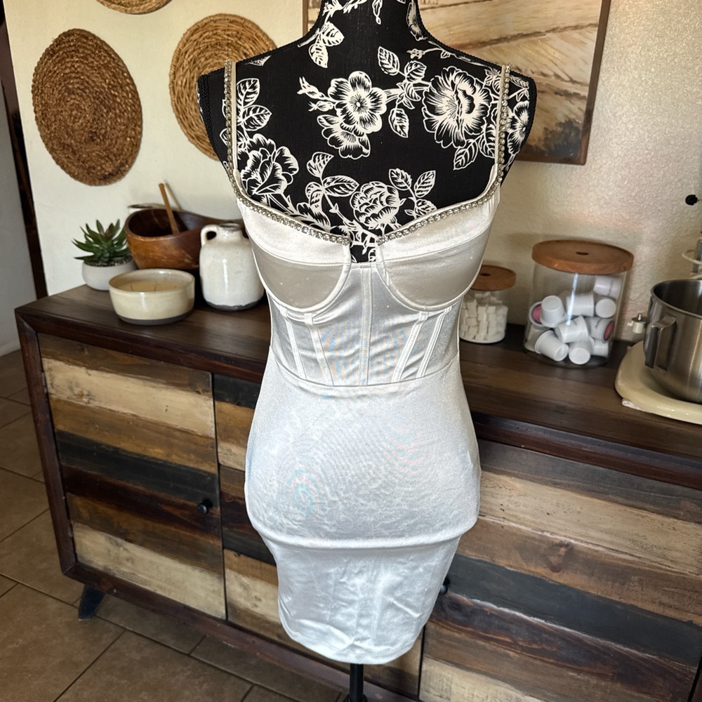 Windsor White Satin Slip Dress with Corset Detail